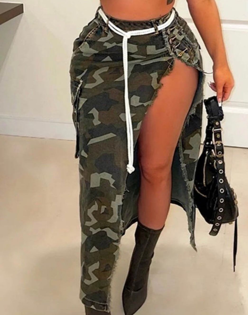 Camo Split Maxi Skirt