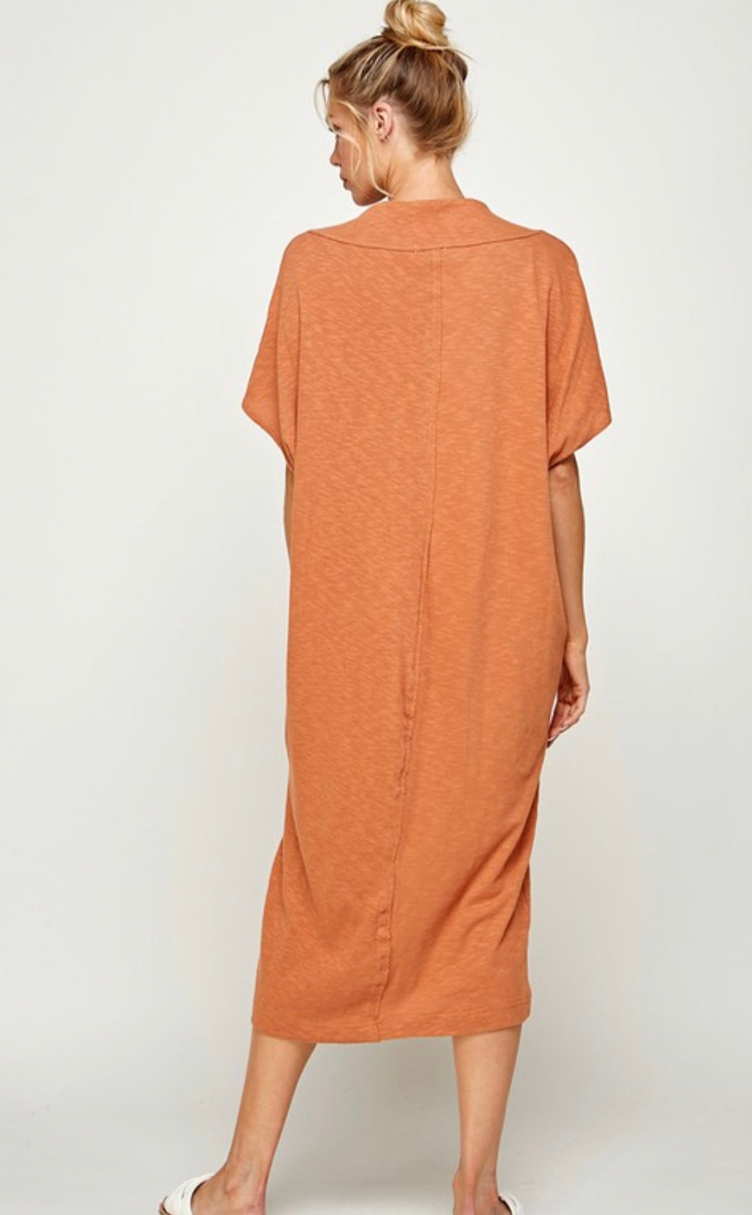 V-Neck Short Sleeve Midi Dress